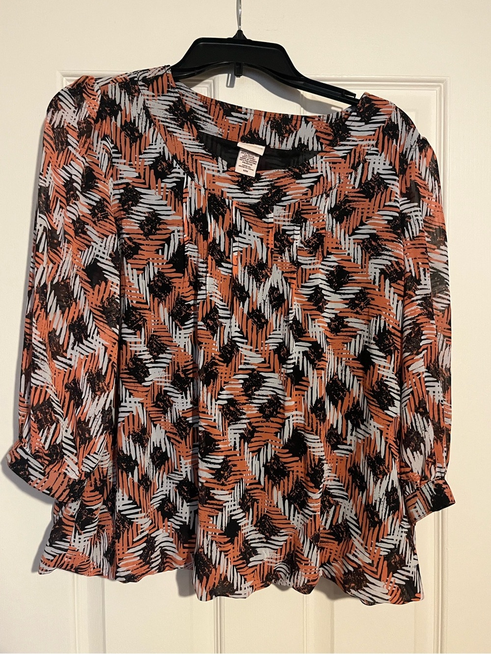 Women’s Printed in Long Sleeve Blouse - Salmon/Black/White